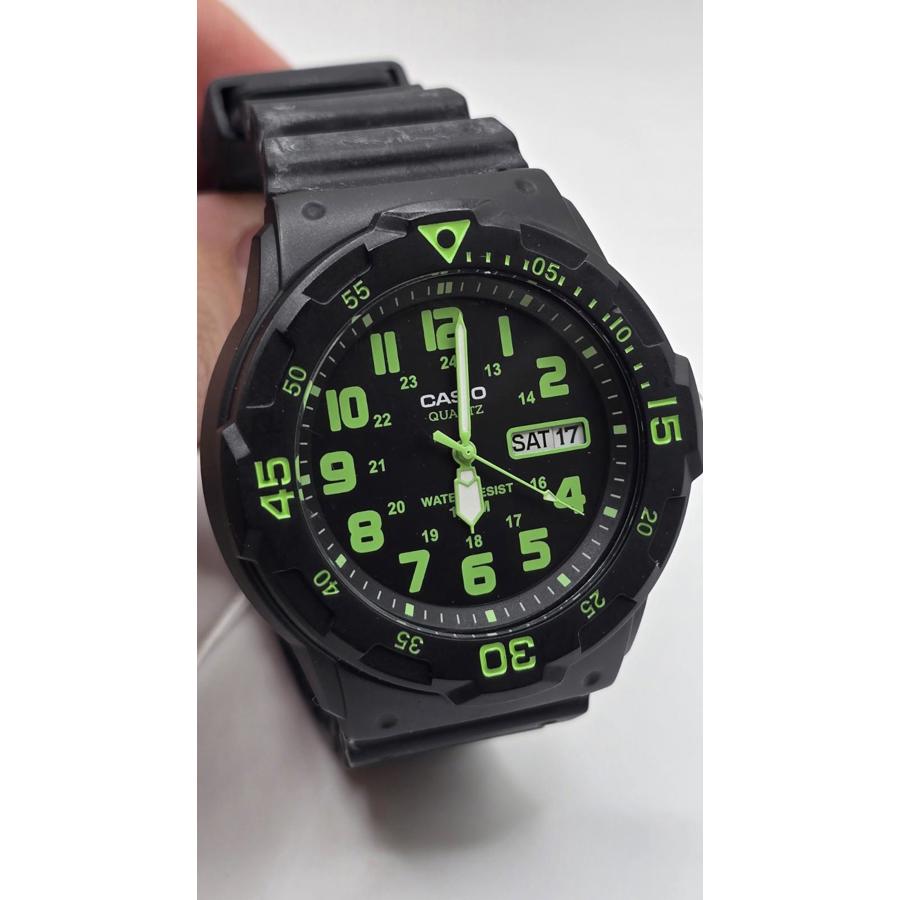 Casio Mrw200h-3bv Dive Style Neo-Display 44.6 Mm Black Resin Case & Strap Green